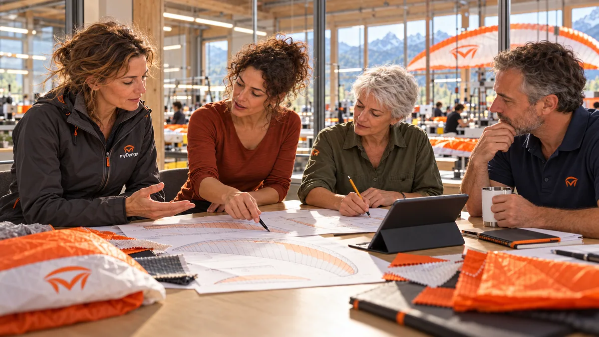 Team bespricht eine Bestellung am Tisch